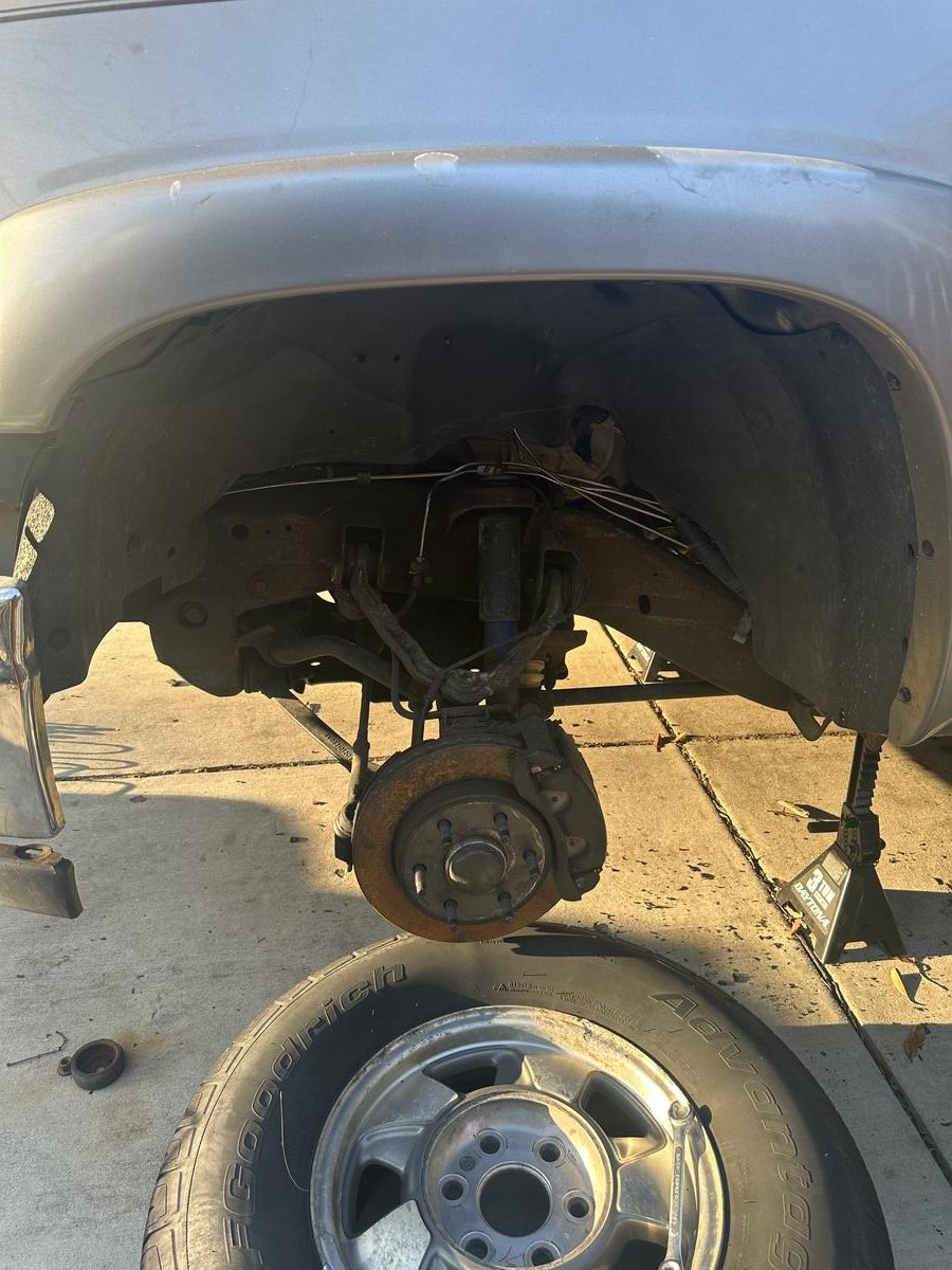 Exposed hub and brake components during brake rotor and caliper service